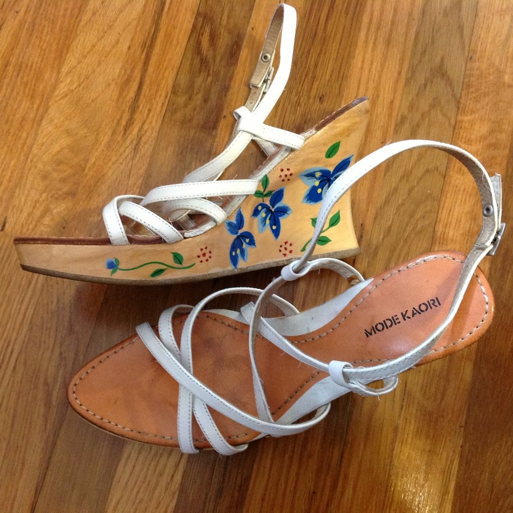 MODE KAORI wood wedge sandals size 6 - 6.5 (adjustable)